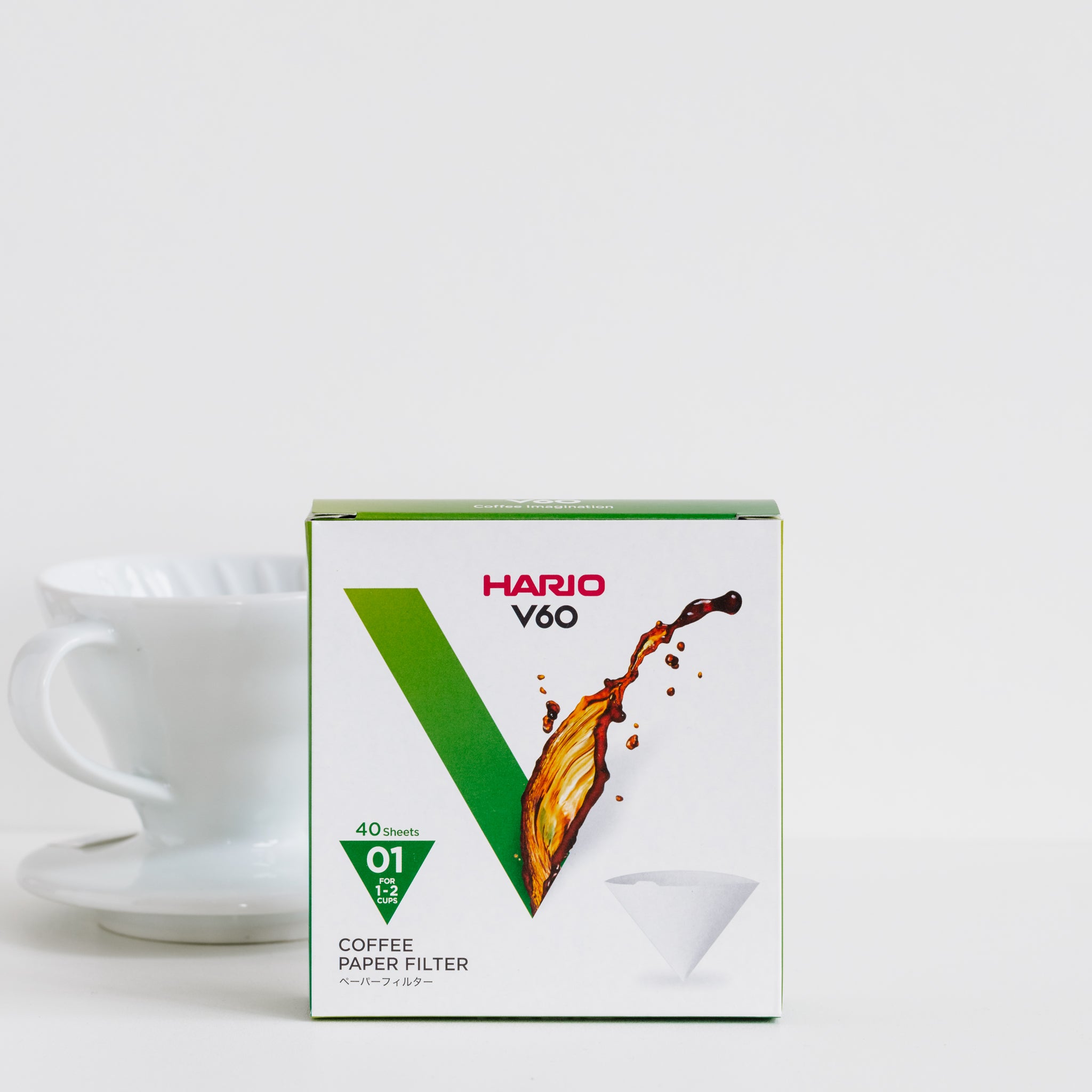 Hario V60 filter paper box on white background