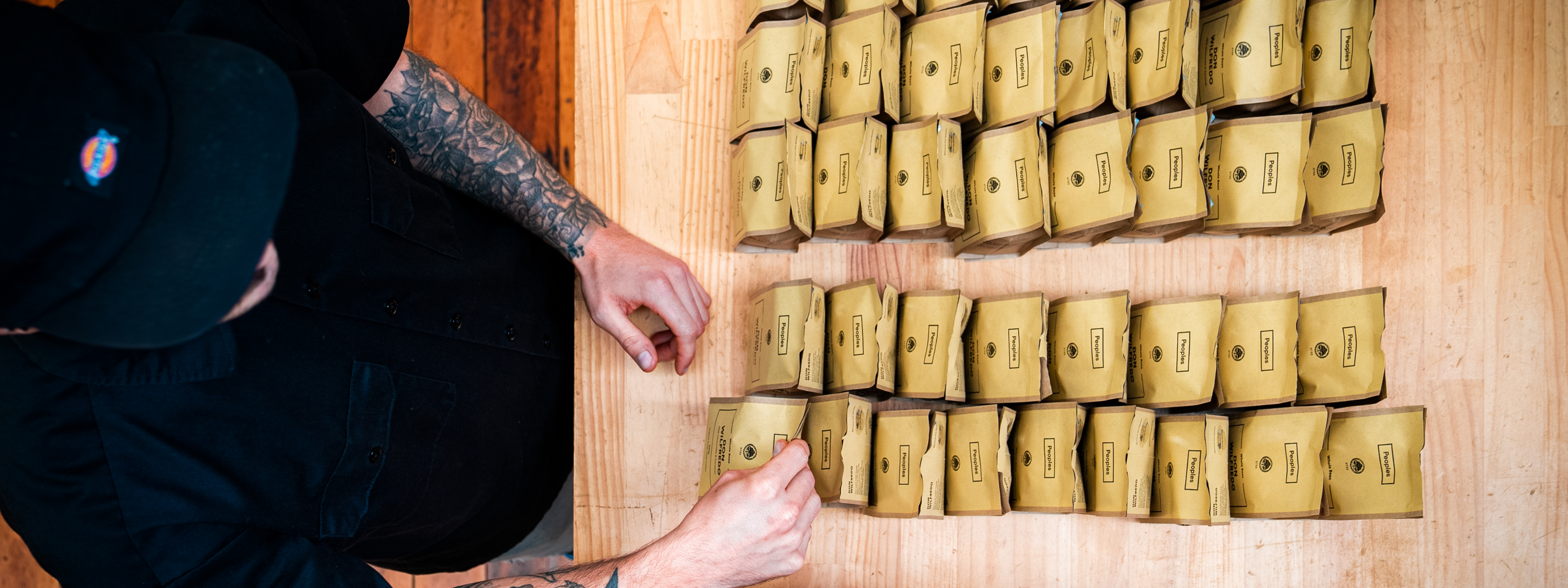 coffee bags on table from above