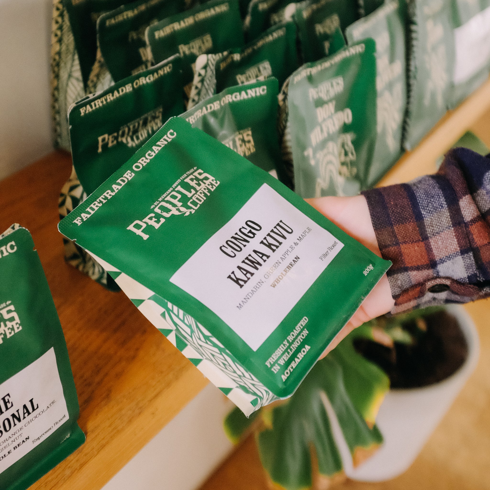 Specialty coffee bag on shelf shot on film